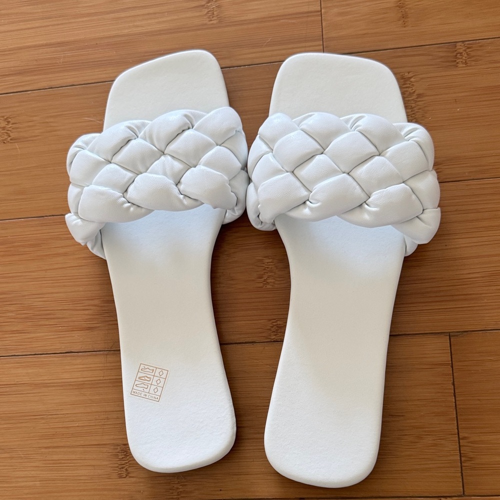 White Braided Slide Sandals